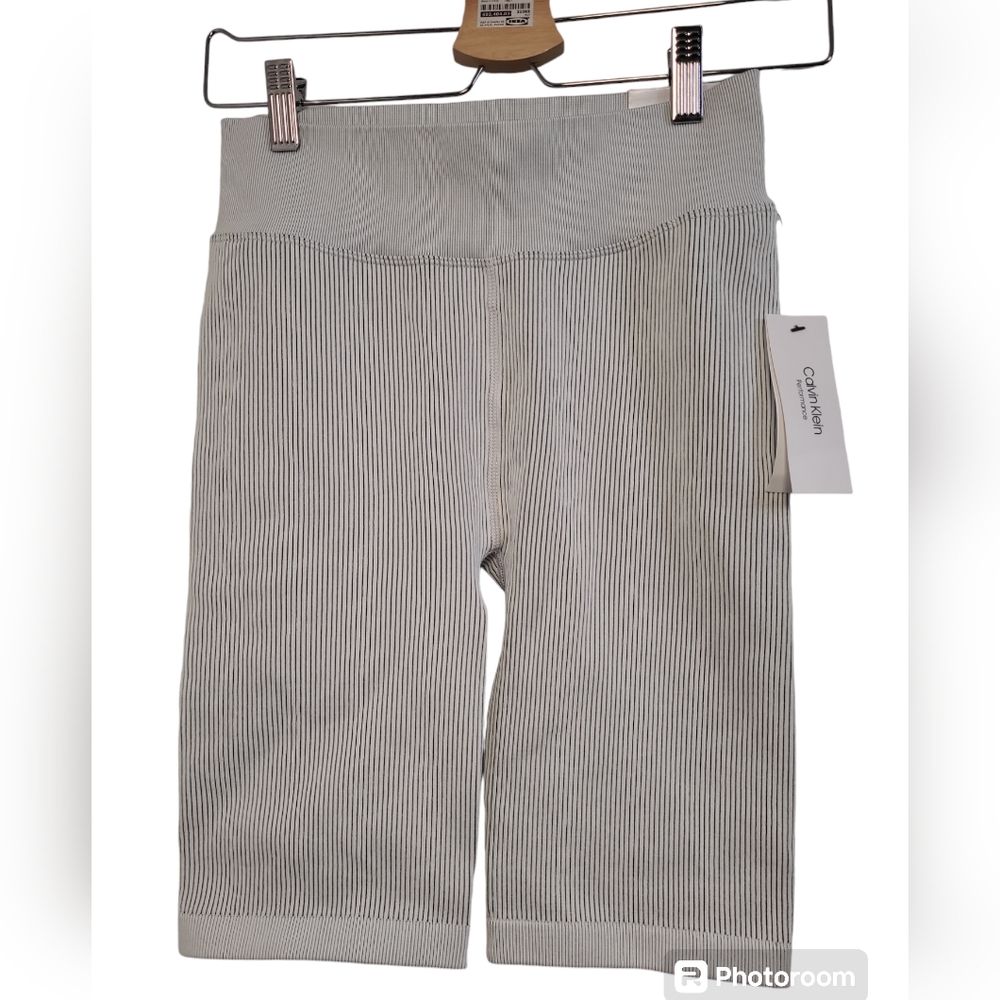 Calvin Klein Performance Women Ribbed High-Waist White Bike Shorts Medium New